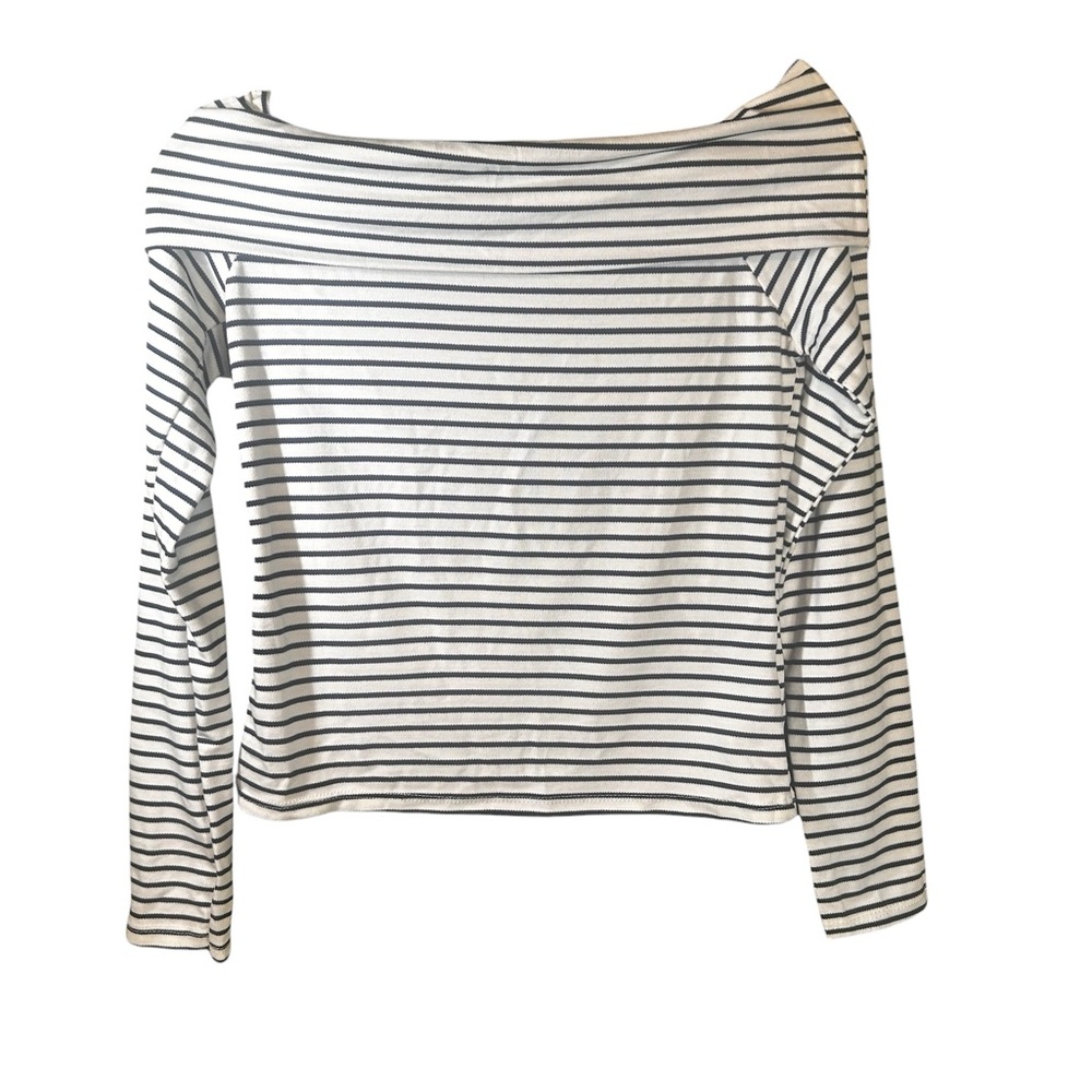 Made in Italy Navy and White Striped Off the Shoulder Long Sleeve Top Size Small